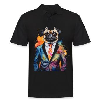 Mops Anzug Hund Bunt Lustig Tier Design Print - Männer Poloshirt - Schwarz - Vorne - Kai (181cm)