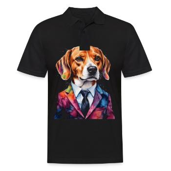 Beagle Anzug Hund Bunt Lustig Tier Design Print - Männer Poloshirt - Schwarz - Vorne - Kai (181cm)