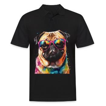 Mops Sonnenbrille Hund Bunt Lustig Design Print - Männer Poloshirt - Schwarz - Vorne - Kai (181cm)