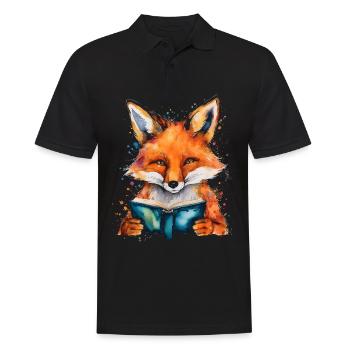 Renard lecture livre Coloré Animal Design Imprimer - Polo Homme - noir - Devant - Kai (181cm)
