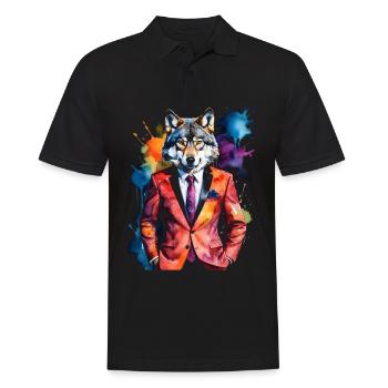 Costume de loup Imprimé coloré de conception d’animaux - Polo Homme - noir - Devant - Kai (181cm)