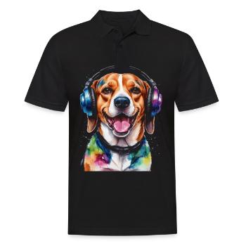 Beagle Kopfhörer Hund Lustig Tier Design Print - Männer Poloshirt - Schwarz - Vorne - Kai (181cm)