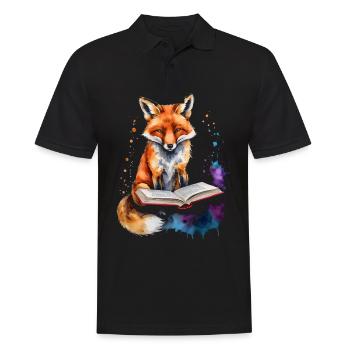 Renard lecture livre Coloré Animal Design Imprimer - Polo Homme - noir - Devant - Kai (181cm)