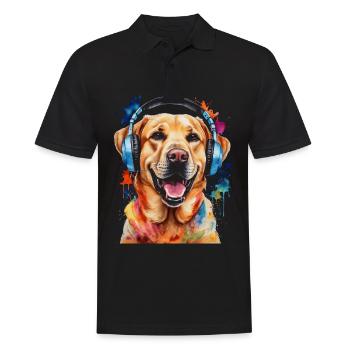 Labrador Retriever Kopfhörer Hund Tier Print - Männer Poloshirt - Schwarz - Vorne - Kai (181cm)