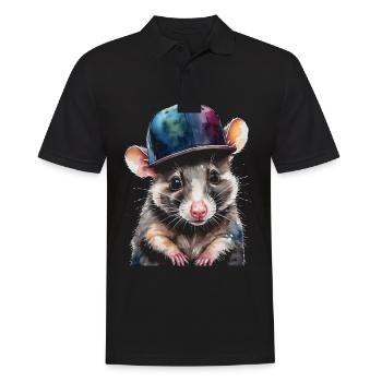 Opossum Snapback Cap Cool Tier Design Print - Men's Polo Shirt - black - Front - Kai (181cm)