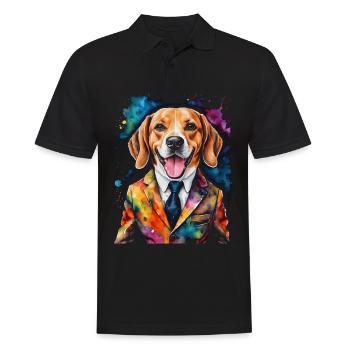 Beagle Anzug Hund Bunt Lustig Tier Design Print - Männer Poloshirt - Schwarz - Vorne - Kai (181cm)