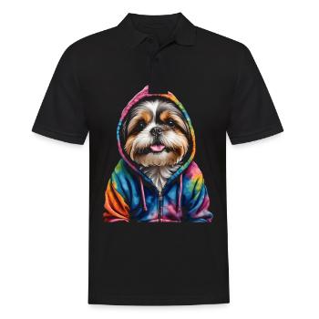 Shih Tzu Hoodie Hund Bunt Lustig Tier Design Print - Männer Poloshirt - Schwarz - Vorne - Kai (181cm)