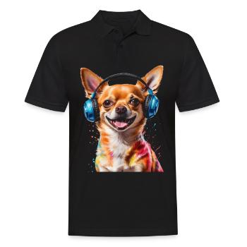 Chihuahua Kopfhörer Hund Lustig Tier Design Print - Männer Poloshirt - Schwarz - Vorne - Kai (181cm)