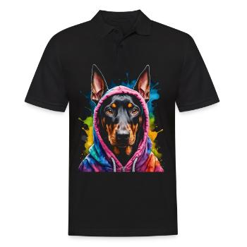 Dobermann Hoodie Hund Bunt Lustig Tier Print - Männer Poloshirt - Schwarz - Vorne - Kai (181cm)
