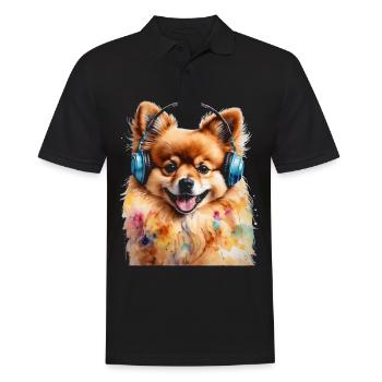 Loulou de Poméranie Casque Chien Imprimer - Polo Homme - noir - Devant - Kai (181cm)