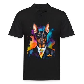 Dobermann Anzug Hund Bunt Lustig Tier Design Print - Männer Poloshirt - Schwarz - Vorne - Kai (181cm)
