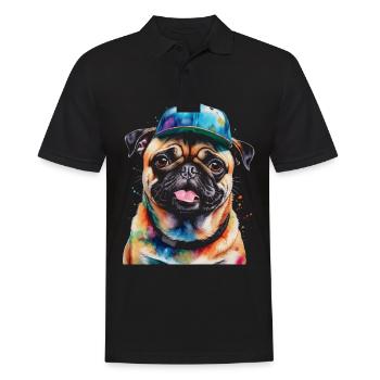 Mops Snapback Cap Hund Bunt Lustig Design Print - Männer Poloshirt - Schwarz - Vorne - Kai (181cm)