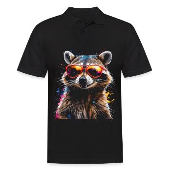Raccoon Sunglasses Colorful Animal Design Print - Men's Polo Shirt - black - Front - Kai (181cm)