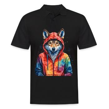 Wolf Hoodie Bunt Lustig Tier Design Print - Männer Poloshirt - Schwarz - Vorne - Kai (181cm)