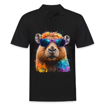 Capybara Sunglasses Capy Colorful Animal Design Print - Men's Polo Shirt - black - Front - Kai (181cm)