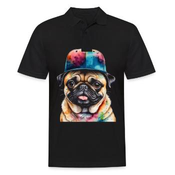 Mops Snapback Cap Hund Bunt Lustig Design Print - Männer Poloshirt - Schwarz - Vorne - Kai (181cm)