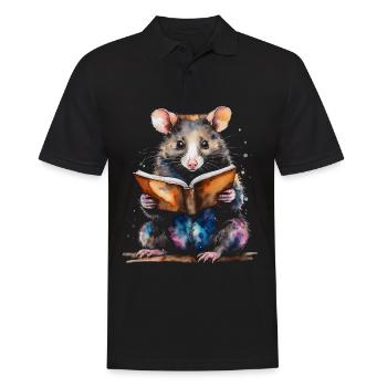 Opossum Reading Colorful Animal Design Print - Men's Polo Shirt - black - Front - Kai (181cm)
