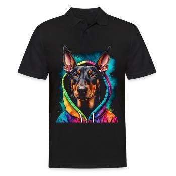 Dobermann Hoodie Hund Bunt Lustig Tier Print - Männer Poloshirt - Schwarz - Vorne - Kai (181cm)