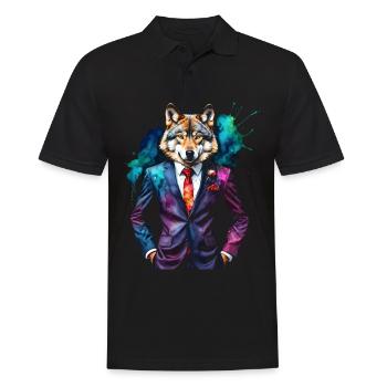 Costume de loup imprimé de conception animale colorée - Polo Homme - noir - Devant - Kai (181cm)