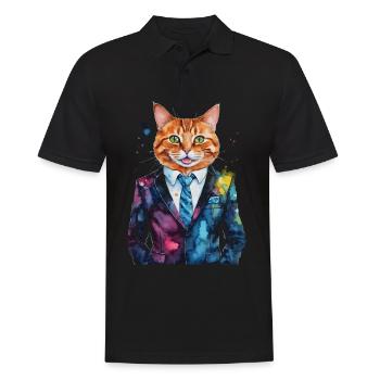Cat Suit Colorful Funny Funny Animal Design Print - Men's Polo Shirt - black - Front - Kai (181cm)
