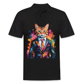 Cat Suit Colorful Funny Funny Animal Design Print - Men's Polo Shirt - black - Front - Kai (181cm)