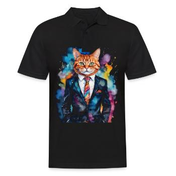 Cat Suit Colorful Funny Funny Animal Design Print - Men's Polo Shirt - black - Front - Kai (181cm)