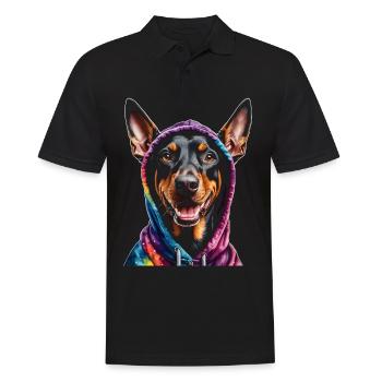 Dobermann Hoodie Hund Bunt Lustig Tier Print - Männer Poloshirt - Schwarz - Vorne - Kai (181cm)