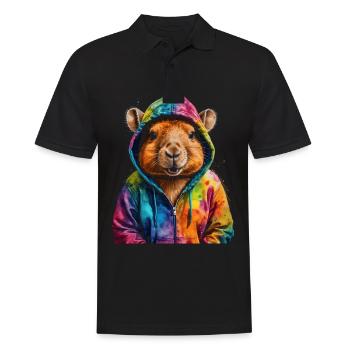 Capybara Hoodie Capy Colorful Animal Design Print - Men's Polo Shirt - black - Front - Kai (181cm)