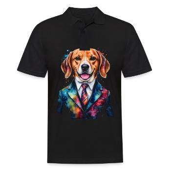 Beagle Anzug Hund Bunt Lustig Tier Design Print - Männer Poloshirt - Schwarz - Vorne - Kai (181cm)