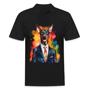 Dobermann Anzug Hund Bunt Lustig Tier Design Print - Männer Poloshirt - Schwarz - Vorne - Kai (181cm)