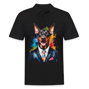 Dobermann Anzug Hund Bunt Lustig Tier Design Print - Männer Poloshirt - Schwarz - Vorne - Kai (181cm)