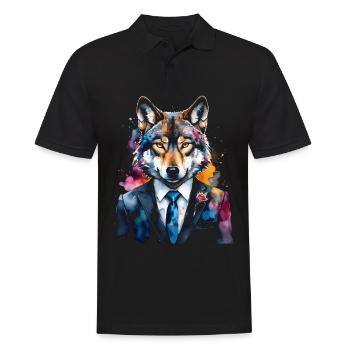 Costume de loup Imprimé coloré de design d’animaux - Polo Homme - noir - Devant - Kai (181cm)