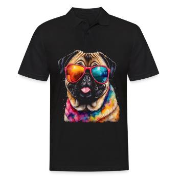 Mops Sonnenbrille Hund Bunt Lustig Design Print - Männer Poloshirt - Schwarz - Vorne - Kai (181cm)