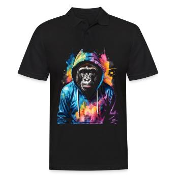 Gorille Sweat à capuche Monkey Imprimé de design d’animaux colorés - Polo Homme - noir - Devant - Kai (181cm)