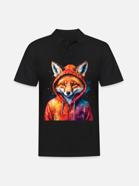 Fuchs Hoodie Bunt Lustig Tier Design Print - Männer Poloshirt - Schwarz