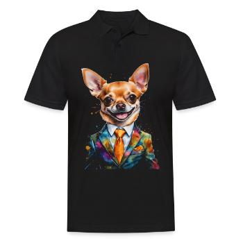 Chihuahua Anzug Hund Bunt Lustig Tier Design Print - Männer Poloshirt - Schwarz - Vorne - Kai (181cm)