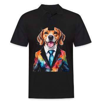Beagle Anzug Hund Bunt Lustig Tier Design Print - Männer Poloshirt - Schwarz - Vorne - Kai (181cm)