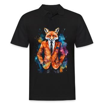 Fuchs Anzug Bunt Tier Design Print - Männer Poloshirt - Schwarz - Vorne - Kai (181cm)