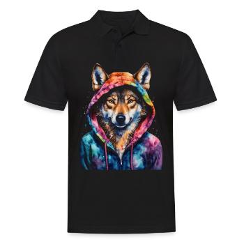 Wolf Hoodie Bunt Lustig Tier Design Print - Männer Poloshirt - Schwarz - Vorne - Kai (181cm)