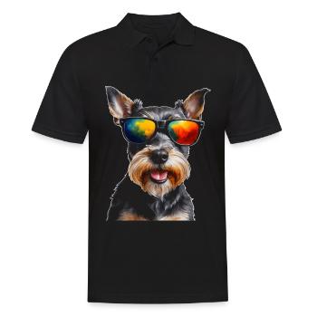 Zwergschnauzer Sonnenbrille Hund Lustig Tier Print - Männer Poloshirt - Schwarz - Vorne - Kai (181cm)