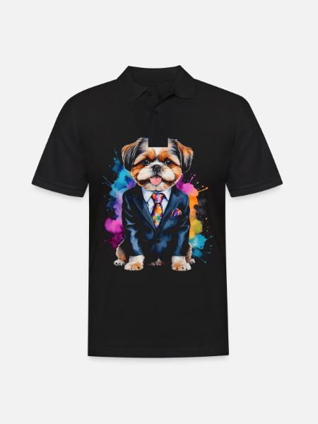 Shih Tzu Suit Dog Colorful Funny Animal Design Print - Men's Polo Shirt - black