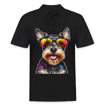 Zwergschnauzer Sonnenbrille Hund Lustig Tier Print - Männer Poloshirt - Schwarz - Vorne - Kai (181cm)