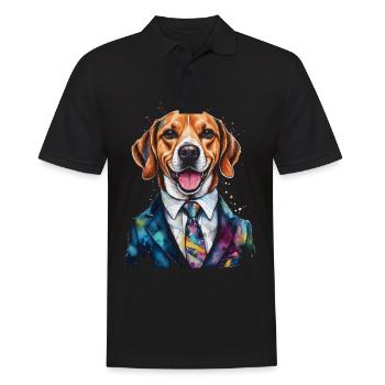 Beagle Anzug Hund Bunt Lustig Tier Design Print - Männer Poloshirt - Schwarz - Vorne - Kai (181cm)