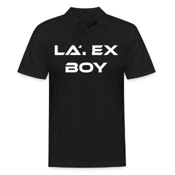 Schrift Design "Latex Boy" - Männer Poloshirt - Schwarz - Vorne - Kai (181cm)