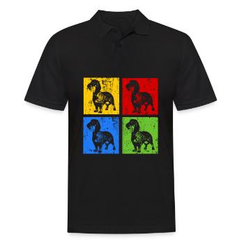 Dachshund Rauhaardackel Pop Art Retro Style Grunge - Männer Poloshirt - Schwarz - Vorne - Kai (181cm)