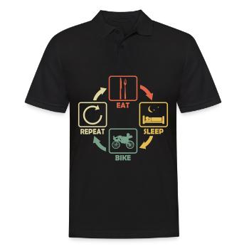 Roue couchée Eat Sleep Renard Retro - Polo Homme - noir - Devant - Kai (181cm)