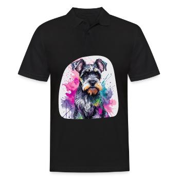 Chien Schnauzer miniature mignon coloré à l’aquarelle - Polo Homme - noir - Devant - Kai (181cm)