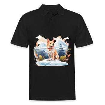 Hokkaido Hund in den Bergen - Männer Poloshirt - Schwarz - Vorne - Kai (181cm)