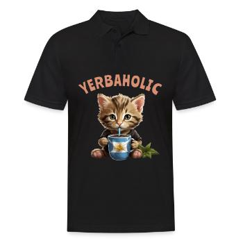 Yerba Mate Cat Yerbaholic - Men's Polo Shirt - black - Front - Kai (181cm)