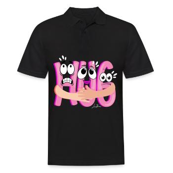 Câlin cartoon rose - humoristique - Polo Homme - noir - Devant - Kai (181cm)